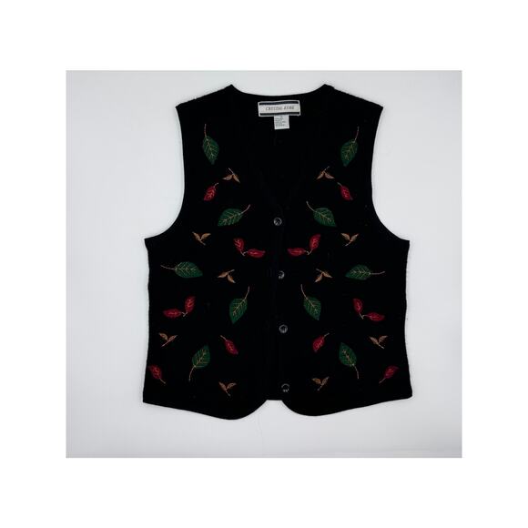 Vintage Crystal-Kobe Wool Leaf Button Down Vest Small - Picture 3 of 4